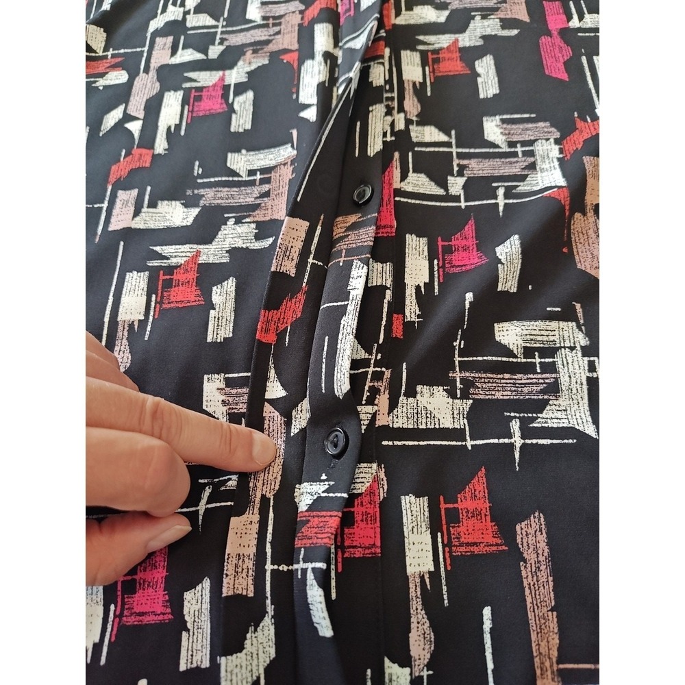 Women Alfani Blouse XL Black Abstract Button-Down Long Sleeve Relaxed Regular - Picture 7 of 13